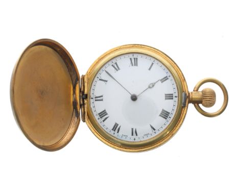 Swiss gold filled lever hunter engine turned pocket watch, 50mm 