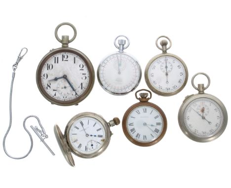 Selection of pocket watches for repair/attention to include Ingersoll, nickel cased Goliath, white metal cylinder half hunter