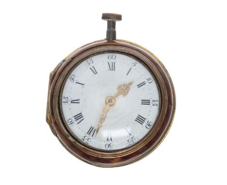 English 18th century gilt metal and tortoiseshell pair cased verge pair pocket watch, the fusee movement signed Sam'l Lingwoo