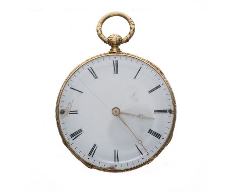 Attractive Swiss engraved 18k duplex dress pocket watch, gilt movement signed Girard et Bornand, a S't Croix, with gilt three