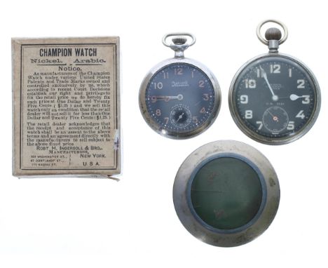 Zenith WWI Royal Flying Corps 30-hour Non-Luminous Mark V nickel cased lever pocket watch,&nbsp;black dial marked 'C.B. 7127'