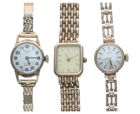 Three Rotary 9ct lady's wristwatches, 9ct bracelets, 48.6gm 