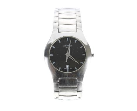Longines Opposition stainless steel gentleman's wristwatch, reference no. L3.617.4, black dial, signed L.263.2 movement, sign