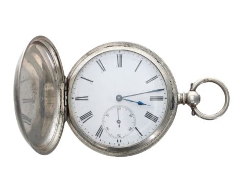 Silver lever hunter pocket watch, three quarter plate movement with compensated balance and regulator, hinged cuvette inscrib