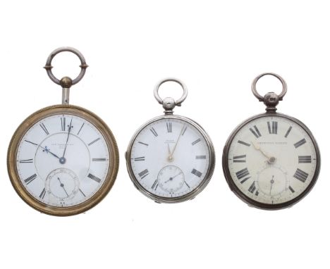 Silver fusee lever engine turned pocket watch in need of attention, signed Cohen, Sunderland, 52mm; together with a silver fu