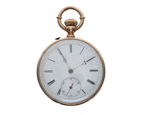 Continental gold lever pocket watch, unsigned bar movement with bi-metallic compensated balance and regulator, the dial with 