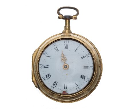 English 18th century gilt metal verge pair cased pocket watch, the fusee movement signed Haley & Son, London, no. 1017, with 