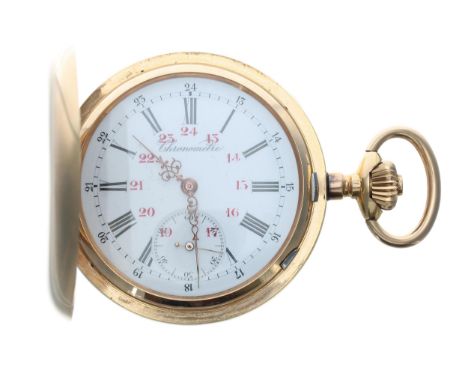 Invicta 18ct 'Chronometre' lever set hunter pocket watch, gilt three quarter plate movement inscribed 'Chronometre' with comp