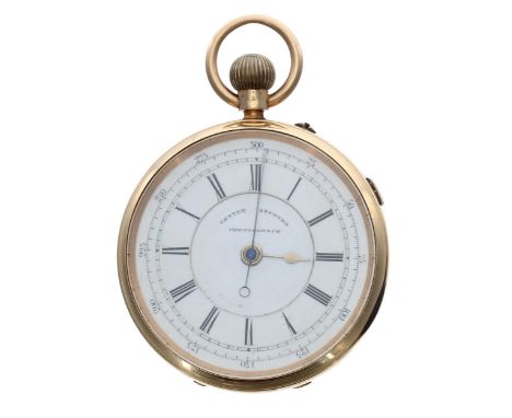 Late Victorian 18ct Centre Seconds Chronograph lever pocket watch, Chester 1897, gilt frosted three-quarter plate movement si