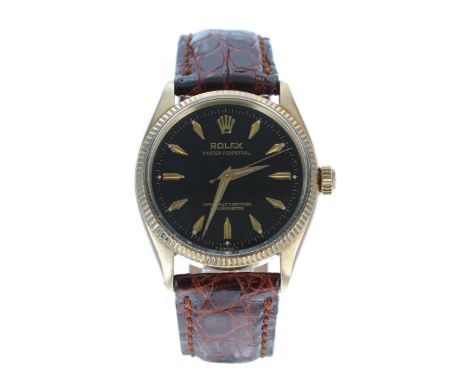 Rolex Oyster Perpetual 14ct gentleman's wristwatch, reference no. 6564, serial no. 435xxx, circa 1959, circular matt black T 