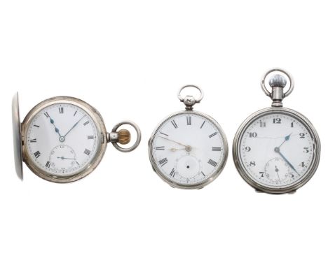 Dimier Freres &amp; Co silver lever half hunter pocket watch for repair, 51mm; together with a silver lever engine turned poc