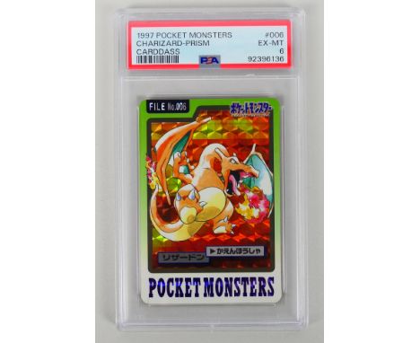 Pokemon - A PSA graded Japanese 1997 Pocket Monsters Carddass Charizard-Prism #006. The card is graded 6 EX-MT. (This does no