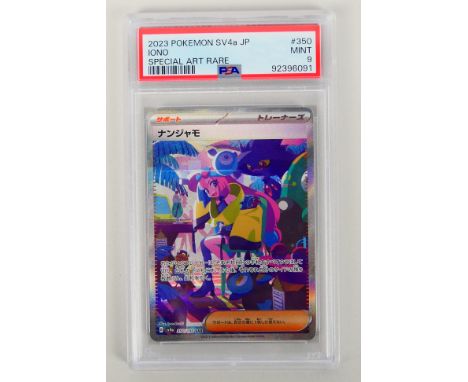Pokemon - A PSA graded 2023 Pokemon Japanese SV4a -Shiny Treasure Ex Special Art Rare Iono #350. The card is graded 9 MINT. (