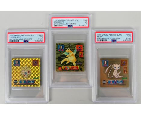 Pokemon - Three PSA Graded Pokemon Stickers. Lot consists of 1997 Amada Pokemon Japanese Sticker Collection Kai Dragonite #40