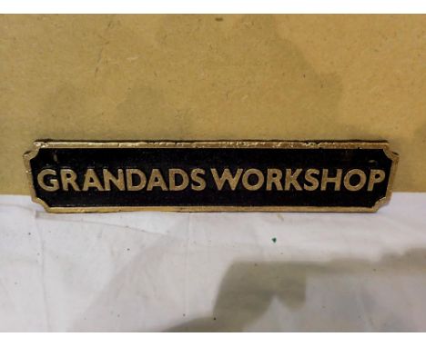 Cast iron Grandads workshop sign, W: 18 cm. UK P&amp;P Group 1 (£16+VAT for the first lot and £2+VAT for subsequent lots) 