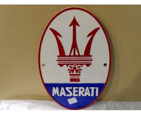 Cast iron Maserati wall plaque. H: 20 cm. UK P&amp;P Group 1 (£16+VAT for the first lot and £2+VAT for subsequent lots) 