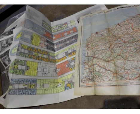 Mixed ephemera, French map, Empress of France ship map, and two indentures. UK P&amp;P Group 2 (£20+VAT for the first lot and