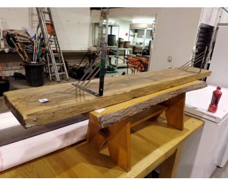 Hand crafted plank bench and a 20 x 140 cm shelf of timber. Not available for in-house P&amp;P 