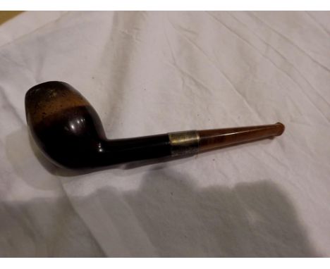 Hardwood pipe with hallmarked silver collar and an amber tip. UK P&amp;P Group 1 (£16+VAT for the first lot and £2+VAT for su