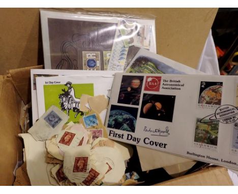 Mixed stamps to paper and some first day covers, including a Patrick Moore signed example. Not available for in-house P&amp;P