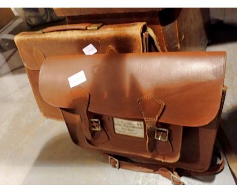 Vintage leather slimline gents briefcase and a satchel. Not available for in-house P&amp;P 