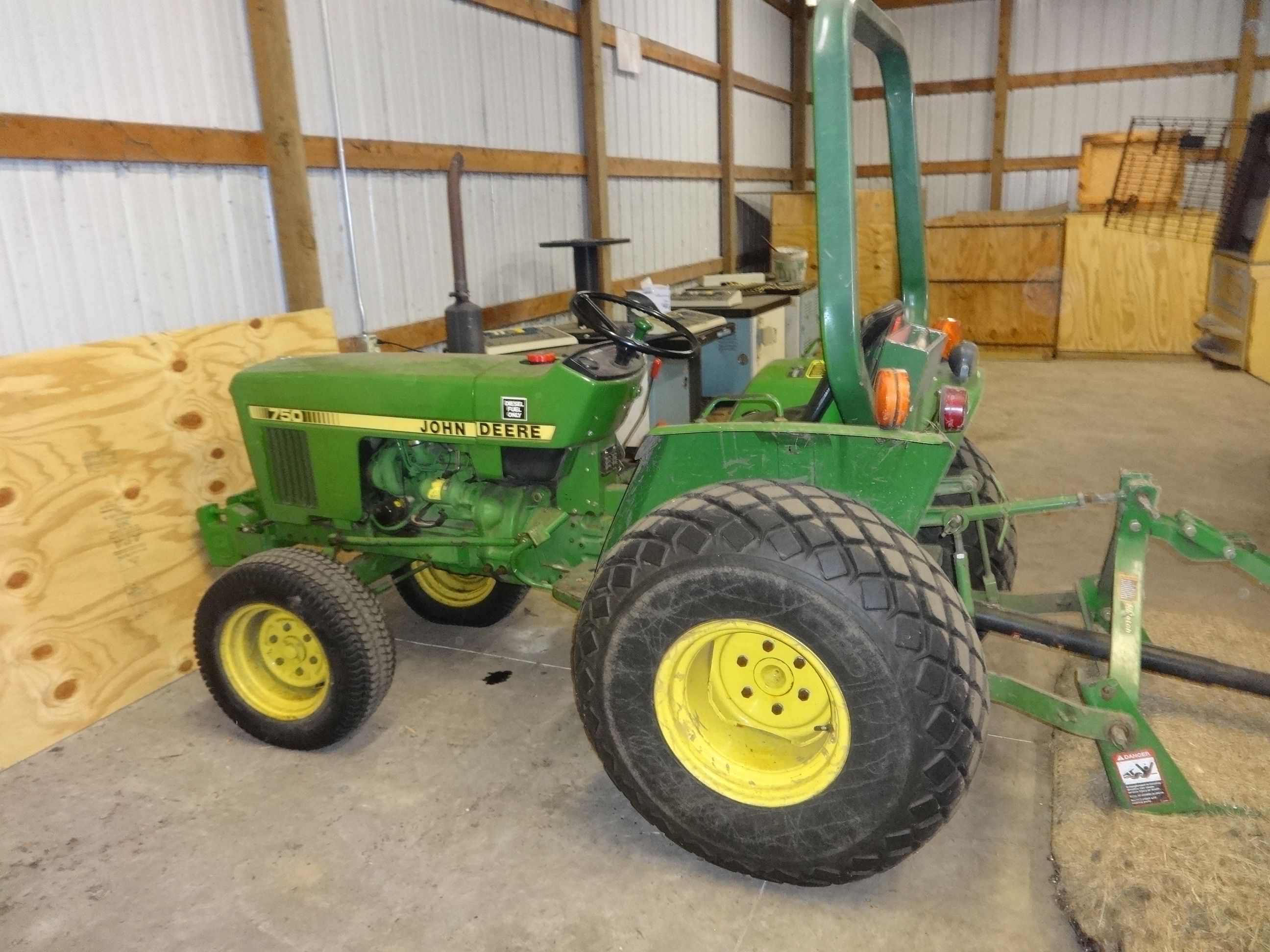 JOHN DEERE MODEL 750 TRACTOR; S/N 004987, 60" BUSH HOG ATTACHMENT