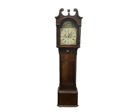 A mid-19th century Irish mahogany cased longcase clock by William Sprat, Saintfield, Ireland, with a swans neck pediment with