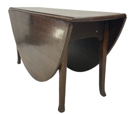 18th century drop leaf table, the drop leaf top over gate leg action, raised on squared supports 