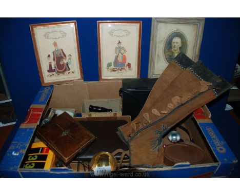 A quantity of miscellanea including a Gent's travelling sets, cribbage scoreboard, Ordnance Survey Maps of Durham, Eyre, and 