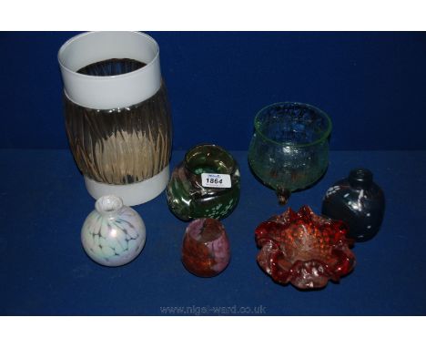 Four small mid 20th c. art glass items and a Murano ashtray and 1960's glass Lampshade