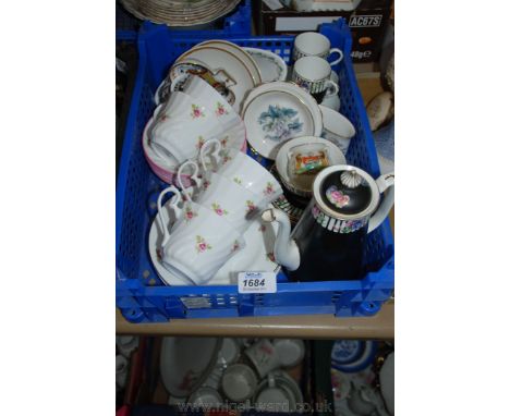 A quantity of China including part Teaset with pink rose pattern, part Coffee Set a/f, Spode Pin Dish, Goss souvenir Pot, etc
