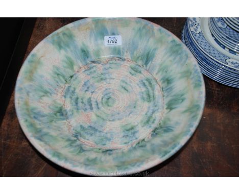 A bold Bretby-style green splashed coloured Basin, 13 3/8" diameter.