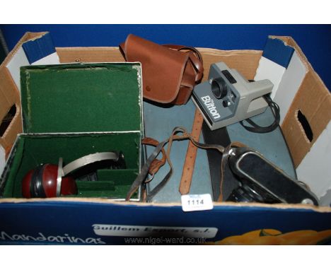 A vintage Olivetti 'Lettra 32' Typewriter, three Cameras including Coronet 44, Zenit-B and Polaroid, vintage Marconiphone Hea