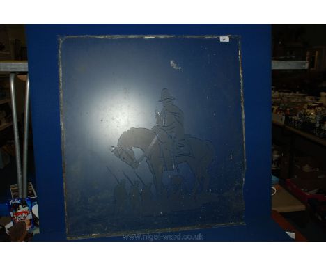 An etched Glass Panel of The Duke of Wellington, 29'' x 31 1/4'', chip off corner.