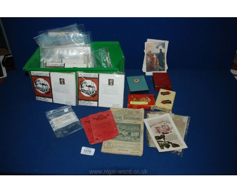 A quantity of miscellanea including some  First Day Cover stamps, old Postcards and Playing Cards