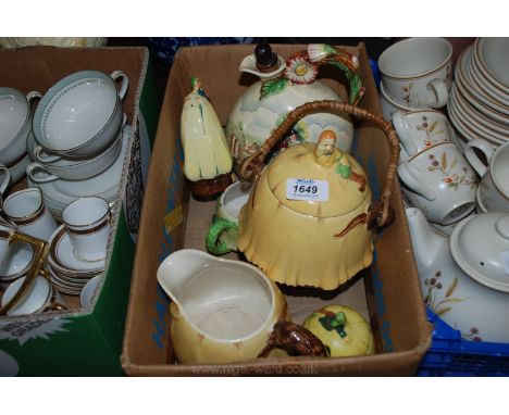 A quantity of Burleighware 'Mushroom' pattern china including preserve pot with lid, sugar shaker, milk jugs and biscuit jar 