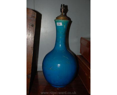 A large turquoise Chinese Vase, converted to a lamp, 23 1/2" tall, repaired, as found