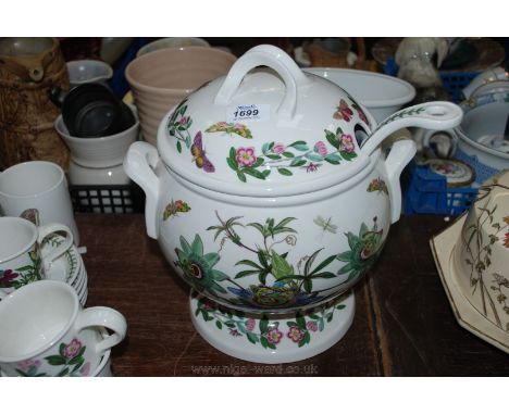 A Portmeirion large footed Soup Tureen with lid and ladle, ''Botanic Garden'' pattern