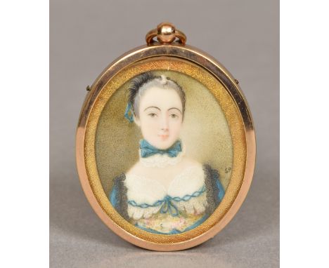 SIMON PINE (died 1772) Irish
Portrait of a Young Lady
Watercolour probably on ivory
Signed with initials
4 x 4.75 cm, framed 