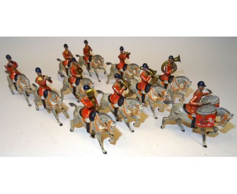 Britains set 101, Mounted Band of the 1st Life Guards FIRST VERSION, red jackets, with bombardon, piccolo and drum horse (Con