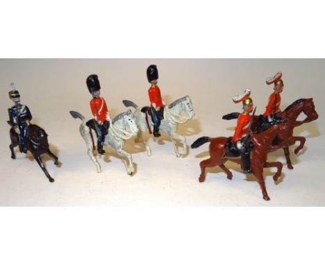 Britains early Cavalry FIRST VERSION, 13th Hussar on pony horse from set 99, Scots Grey Officer and Trooper from set 32 and t