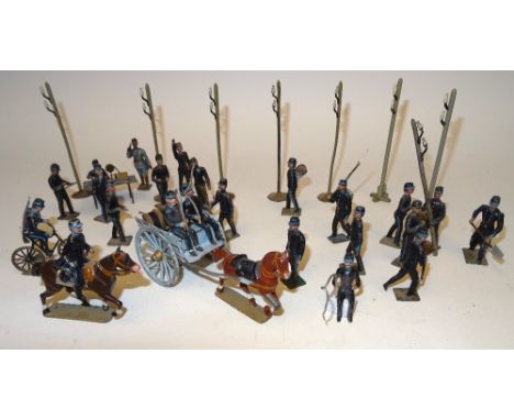 CBG Mignot WWI Signallers Telegraphists (one on green base), mounted Officer, Wire Wagon (one hand rail missing), three drive