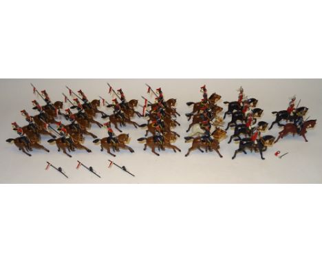 Britains four sets 128, 12th Lancers FIRST VERSION, slung lances, dated 12.2.1903  (Condition Good, repainted, two troopers d