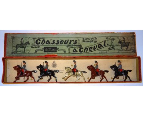 Britains set 139, French Chasseurs a Cheval FIRST VERSION, double dated 12.12.1902 and 9.5.1905, long carbines, in original W