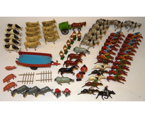 Johillco and other Farm Animals, Fences etc. six Hill original Trade Boxes, and a Water Cart and Trailer, with twenty-five sm