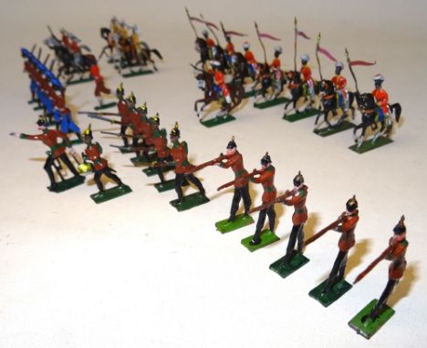 German made, 30mm scale British Army of India seven Lancers with Officer and four British Cavalry in foreign service dress wi