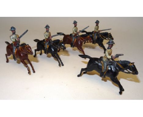 Britains set 38, South African Mounted Infantry FIRST VERSION, fixed arm with Officer (Condition Good) (5)