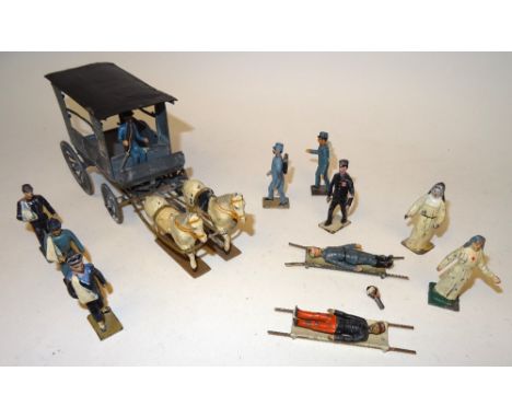 CBG Mignot WWI Medical Services two horse Ambulance Wagon with hooks for six stretchers, driver with steel helmet, five wound