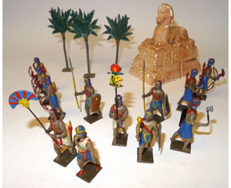 CBG Mignot Egyptians Archers, Spearmen, Officers and Insignia Bearers, three palm trees and a plaster Sphinx (Condition Good,