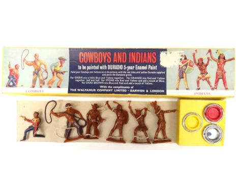 Johillco for Walpamur Cowboys and Indians 'paint your own' setin original box (G, three figures part painted, box G), Schleic